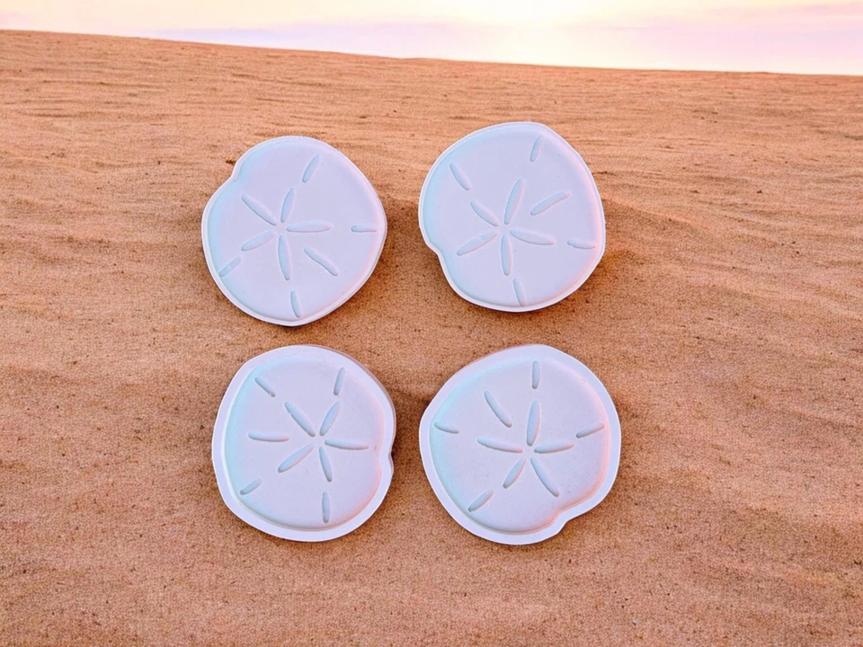 Posavasos Sand Dollar 4 piezas, posavasos costeros de PVC impermeables, decoración del hogar de playa Foto 3 de 4