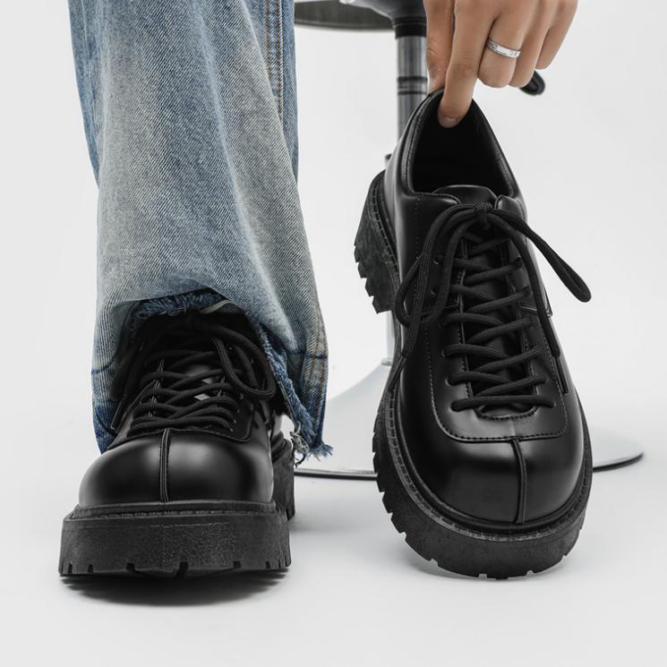 SAOLA Mocassino uomo punta tonda tacco spesso morbido creeper tacco chukky scarpa derby casual pompa