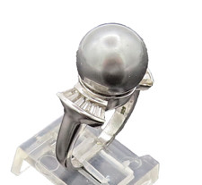 925 Sterling Silver Vintage Ring Large Pearl CZ Side Fan Effect Sz 6 RG27652