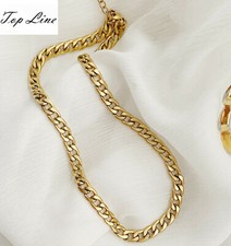 Women 6mm Gold Cuban Link Chain Titanium Stainless Steel Choker Necklace 14-16"