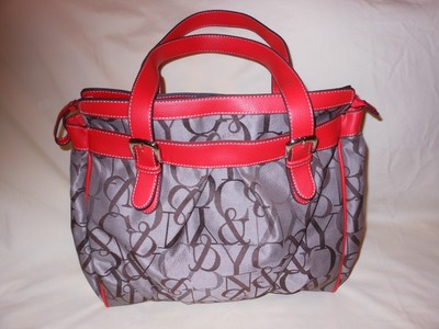 New York & Co Monogram Double Handle Tote bag in Brown & Orange trim