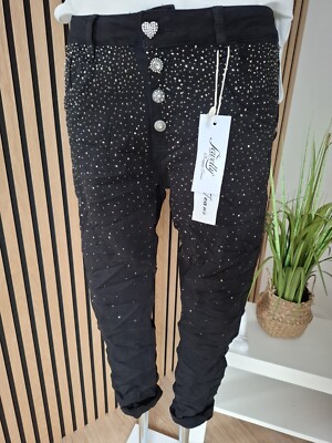    Jewelly Strass Glitzer Baggy Boyfriend Jeans Hose Silvester Party JW2596-1