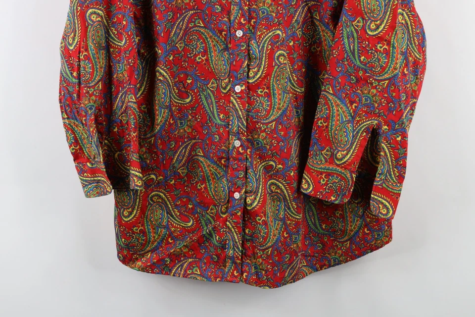 Camisa de Colección Años 90 Ralph Lauren Para Mujer 1X Desteñida Arco Iris Paisley Cuello Botón Foto 3 de 4