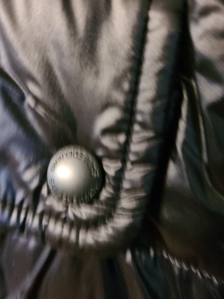 Sam Edelman Belted Faux Fur Detail Hooded Slick Puffer Coat Loden Sz Medium  - Image 3 of 4