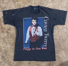 Vtg 90s Conway Twitty T Shirt L USA Black Crazy In Love Single Stitch
