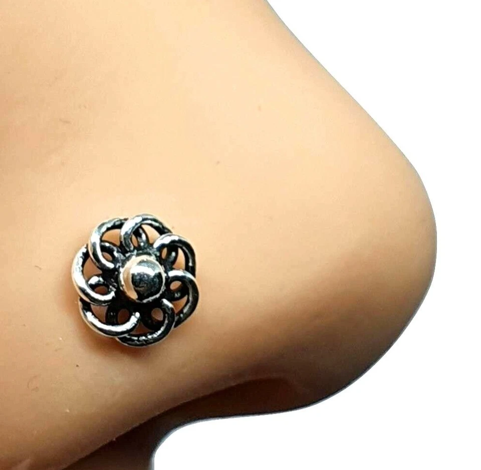 Cerchio naso celtico ruota solare spirale 22 g (0,6 mm) argento sterling 925 ... - Immagine 2 di 4