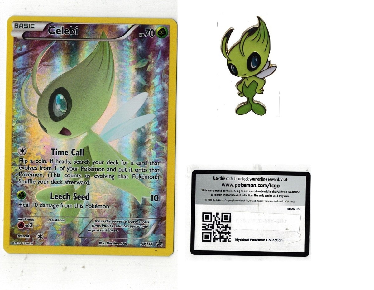Celebi Pokemon Mythical Collection Promo XY111 + Matching Pin +