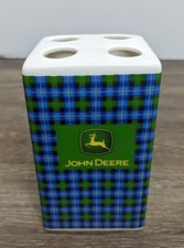 Jojm Deere Plaid Ceramic Toothbrush Holder Bath Accessory Bathroom Green Blue