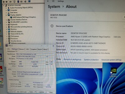 AMD RYZEN 3200G MSI A320M-A PRO MAX MOTHERBOARD 16GB DDR4