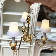 Dollhouse 1/12 Mini LED Battery Operated Light Ceiling Lamp Chandelier 3-Heads