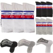 3 PK Mens Non-slip Anti Skid Grip Cotton Crew Non Slip Diabetic Hospital Socks