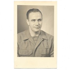 WWII US Army Soldier Portrait Photo Post Card 1945 CDV Handsome Man Uniform RPPC