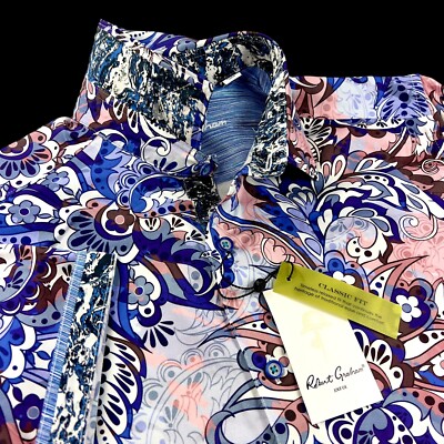 Robert Graham Geometric Vibrant Floral Paisley Print Short Sleeve Shirt Large