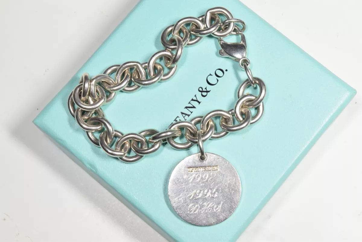 Vintage Tiffany Co.Round Tag Charm Sterling Silver 925 Bracelet