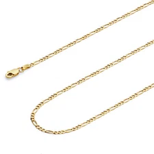 Wellingsale 14k Yellow Gold Solid 2.3mm Figaro Chain Necklace