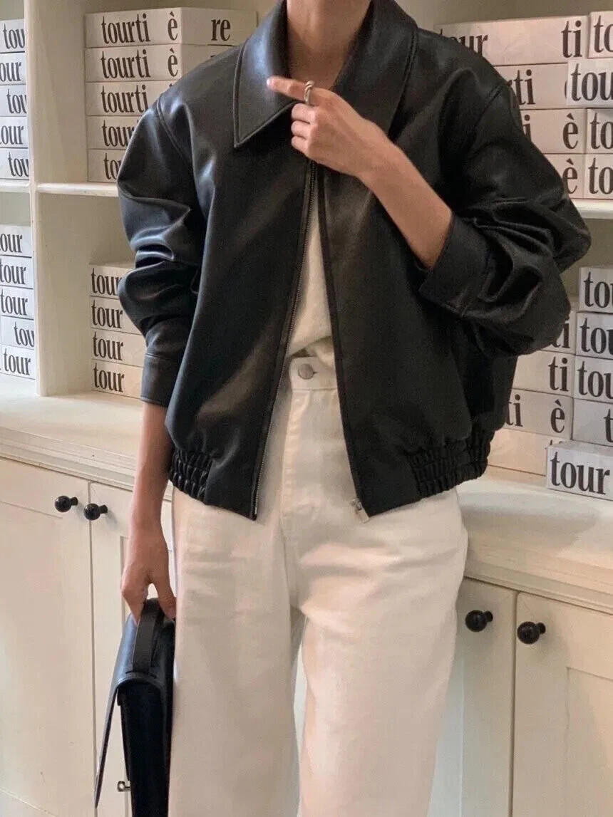 FILA Cappotto giacca pelle bomber baseball The Row donna doppia cerniera