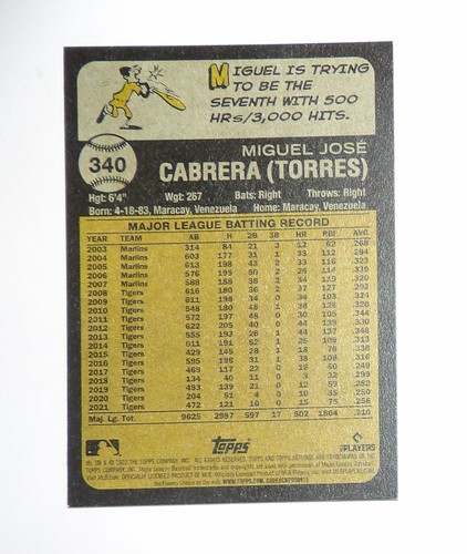 Detroit Tigers 2022 Topps Heritage Miguel Cabrera #340 HOF kostenloser Versand - Bild 2 von 2