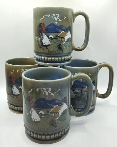 Vintage WADE Irish Porcelain Ireland COUNTRYSIDE GIRL Coffee Mugs Lot 4