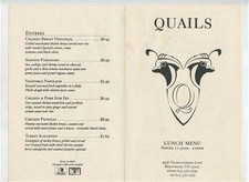 Quails Lunch Menu Thoroughbred Lane Brentwood Tennessee 1990's