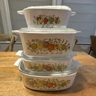 CorningWare Spice of Life Set of 4 Milk Glass Casserole Dishes With Lids Vintage