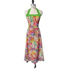 Vintage Groovy Print Halter Maxi Dress Size Small