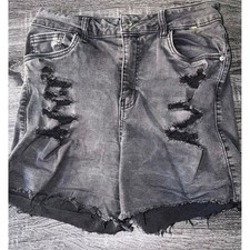 Refuge Denim Miami High Rise Stretch Distressed Shorts Washed Black Womens 09