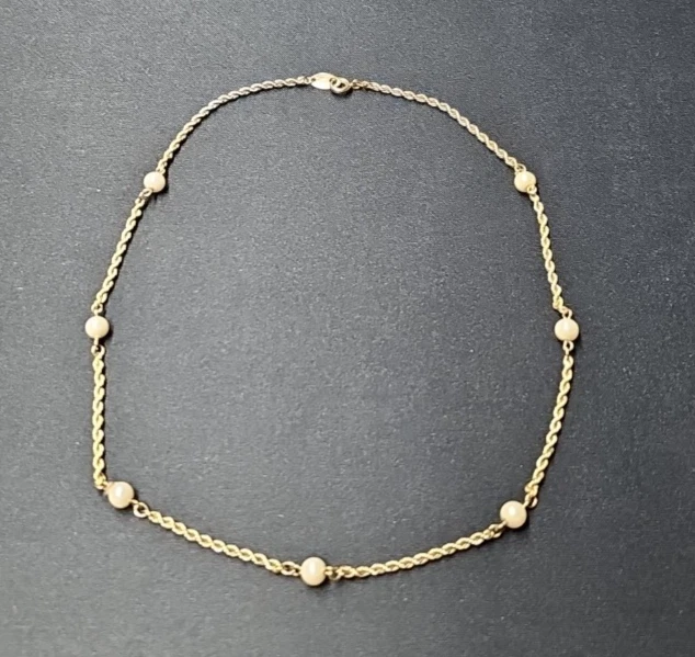 Trifari цепочка ожерелье золотистый искусственный жемчуг бисер подписанный винтажный - Изображение 2 из 4