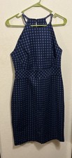 Banana Republic Dress Sz 10 Pencil Blue Sleeveless Sheath Slit Career Academia