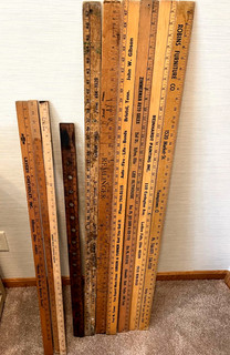 Lot of 10 Vintage Wooden Yardsticks Advertising Auto Etc. 48" 39" 36" Mostly OH