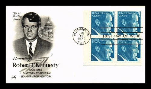 US COVER SENATOR ROBERT F KENNEDY FDC SCOTT 1770 BLOCK OF 4 ARTCRAFT