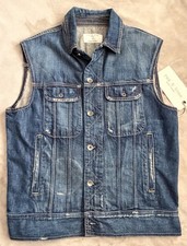 Men’s Rag & Bone Mender Blue Denim Jean Vest Designer NWT Medium Made In USA