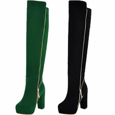 Overknee High Heels Stiefel Plateau Langschaftstiefel Blockabsatz Reißverschluss
