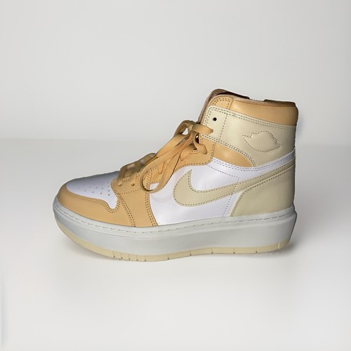 Nike Air Jordan 1 High Top Lace-Up Zip Sneakers, Beige/White & Gold w/ Box