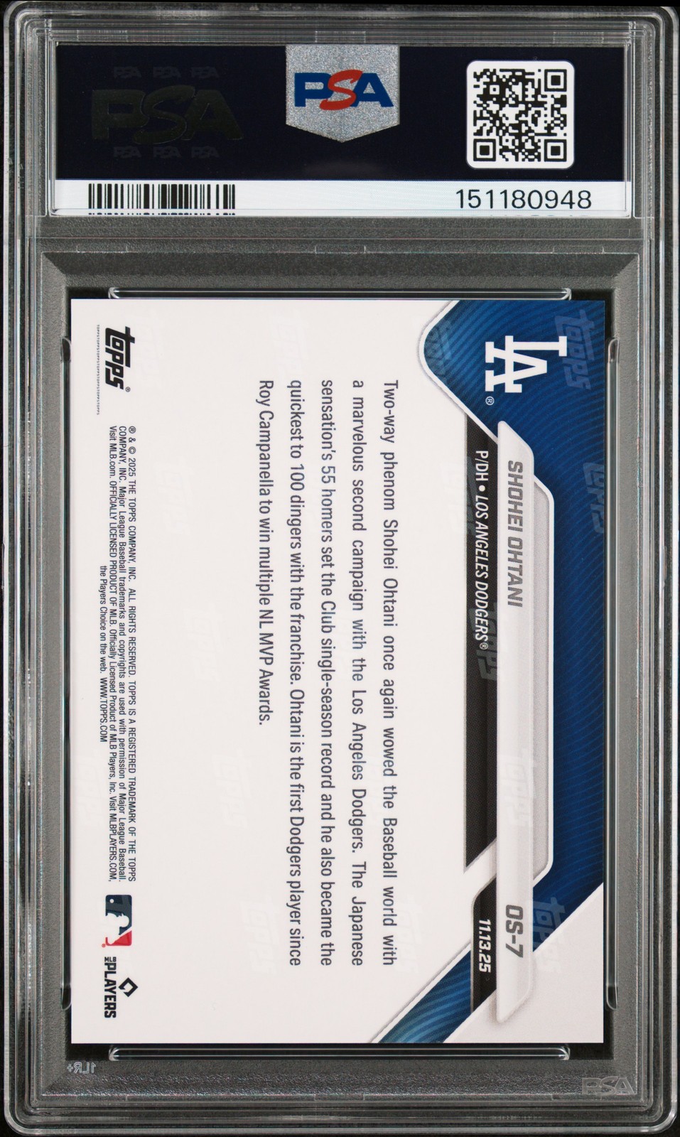 2025 TOPPS NOW OFFSEASON #OS-7 SHOHEI OHTANI PSA 10 view 2
