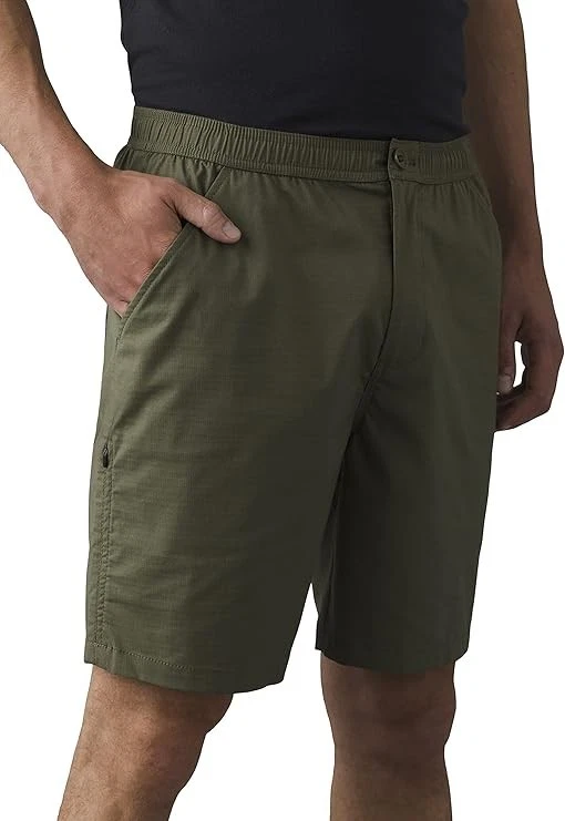 PrAna Mens Shorts XL Double Peak Green Cargo Organic Cotton Elastic Waist Hiking