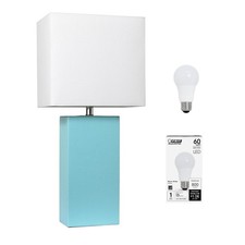 Elegant Designs LT1025-AQU-LB Modern Leather Wrapped Table Lamp for Living Ro...