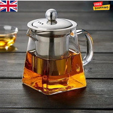 Heat Resistant Clear Glass Teapot Jug With Infuser Coffee Tea Leaf Herbal Pot Uk