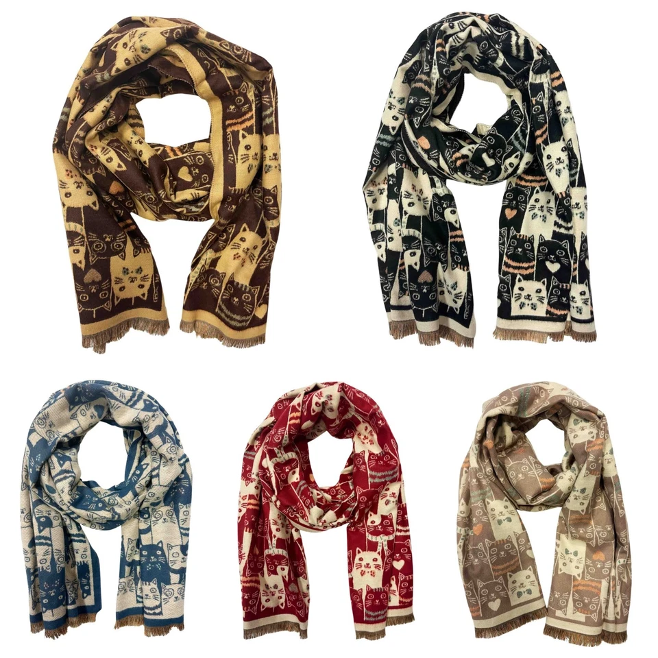 JEAMIS XXL Katzen Schal Winter Schal Stola Baumwolle Tuch Übergangsschals Cat Tier