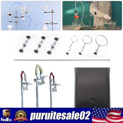 Chemistry Lab Support Iron Stand Holder Flask Condenser Clamp Retort Ring +Clip!
