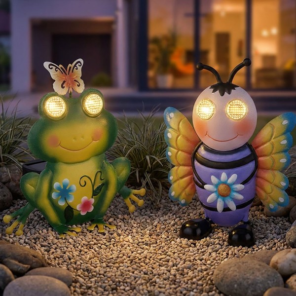 Solarleuchte Solarlampe AußEn Balkon Deko Bunt Figur Biene Frosch Led 2Er Set-image