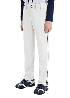 BALEAF Boys Baseball Pants Youth Adjustable Inseam Piping Open Bottom White S