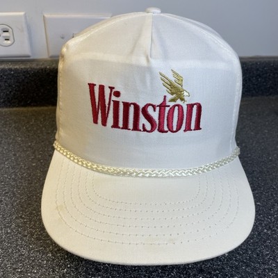 winston cigarettes hat Vintage Winston Hat Cap SnapBack Cigarettes Eagle Trucker Rope Clean White