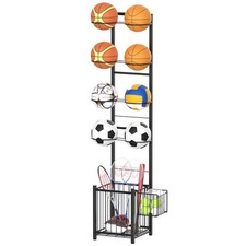 Ball Storage Rack, Basketball Holder 5 Tier Garage Ball Storage Basketball Or...