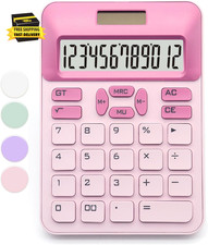 Pink Calculator with 12 Digit LCD Display, Cute for Office, Home, School           