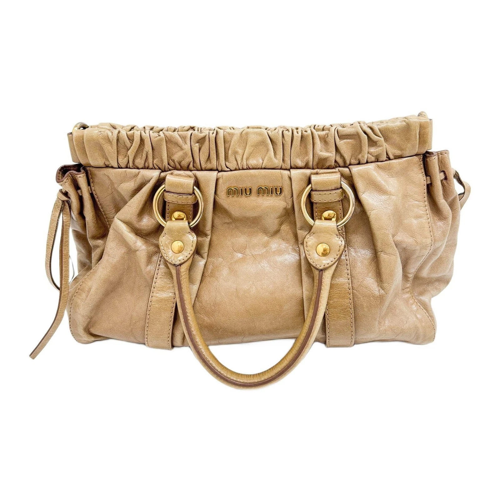 Miu Miu — MIU MIU Vitello Ocher Leather Two Way Bag