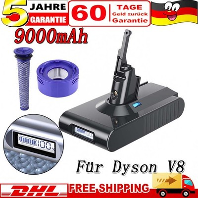 Für Dyson V8 9Ah Akku mit LED Anzeige +Filter Staubsauger Ersatzakku Sony Cell