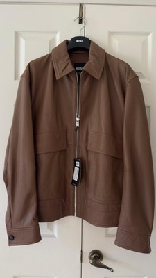 BRAND NEW Worth $900 Boss Melanchi Real Leather Jacket $100 OFF Size 44R Brown