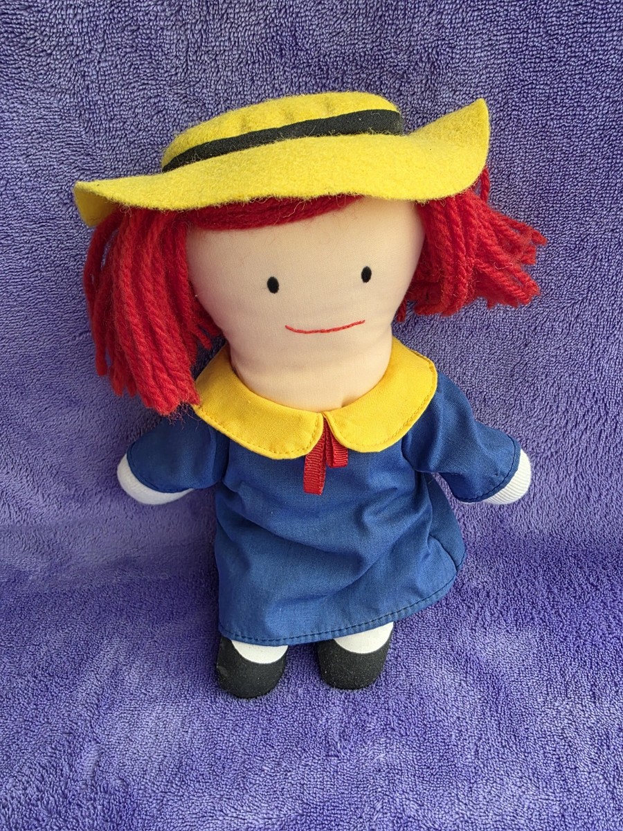 VINTAGE 1990 Madeline Plush Doll Blue Dress Yellow Hat by Eden