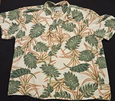 Vintage Mens Paradise Found Hawaiian Aloha Monstera Leaf Pattern Size XL