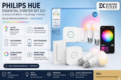 Philips Hue Essential Starter Set E27   2x Smart LED 806 lm +Hue Bridge + Dimmer
